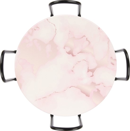 Castagnola Sous-verres en céramique avec support - Sous-verres pour verres - Sous-verres design - Sous-verres - Sous-verres à boire - Céramique - Liège - Lot de 6 - Rose/Blanc