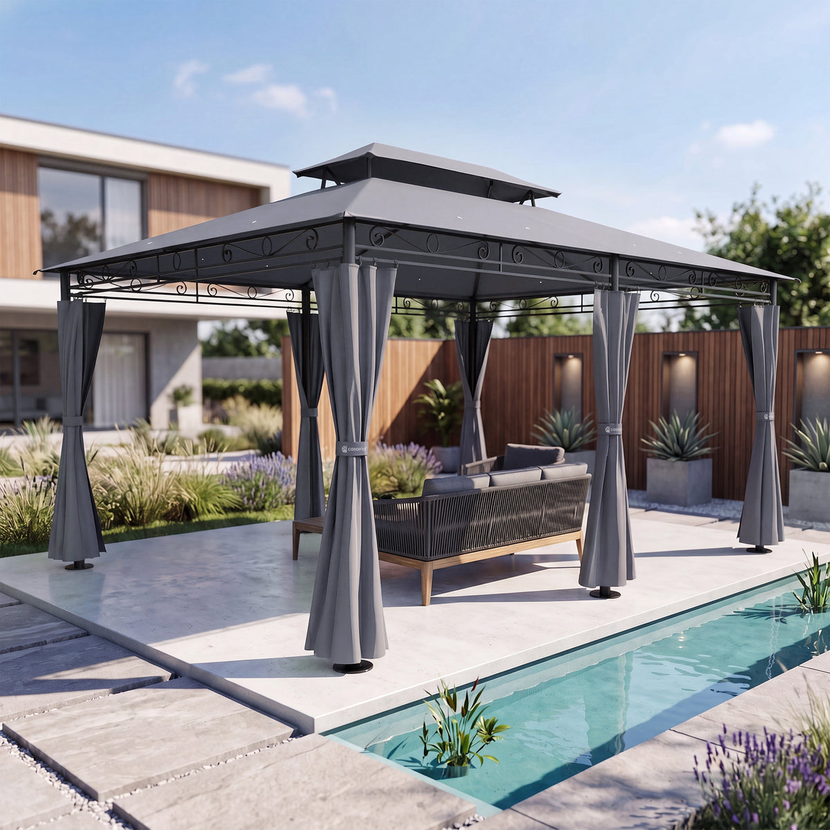 Pavillon Casaria Topas 3 x 4 m - Avec parois latérales et toit ventilé - Protection UV 50+ - Structure en acier - Anthracite