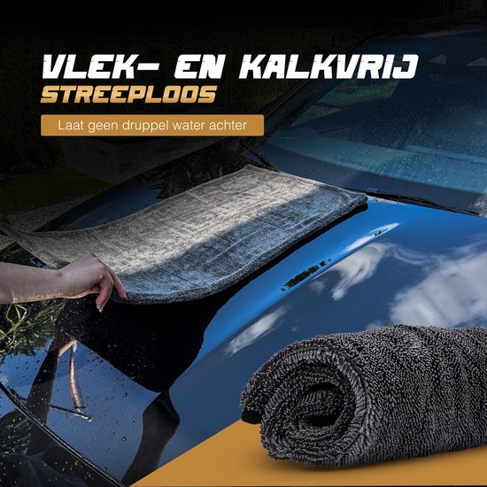 ALPHACARE - Serviette sèche + gant de lavage Voiture - Moto - Salle de bain - Séchage rapide - 60 x 80 - 600 GSM - Gris