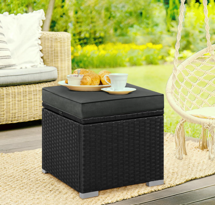 Lot de 2 poufs en rotin Yaheetech, noir/gris, 39,4 x 39,4 x 40,6 cm