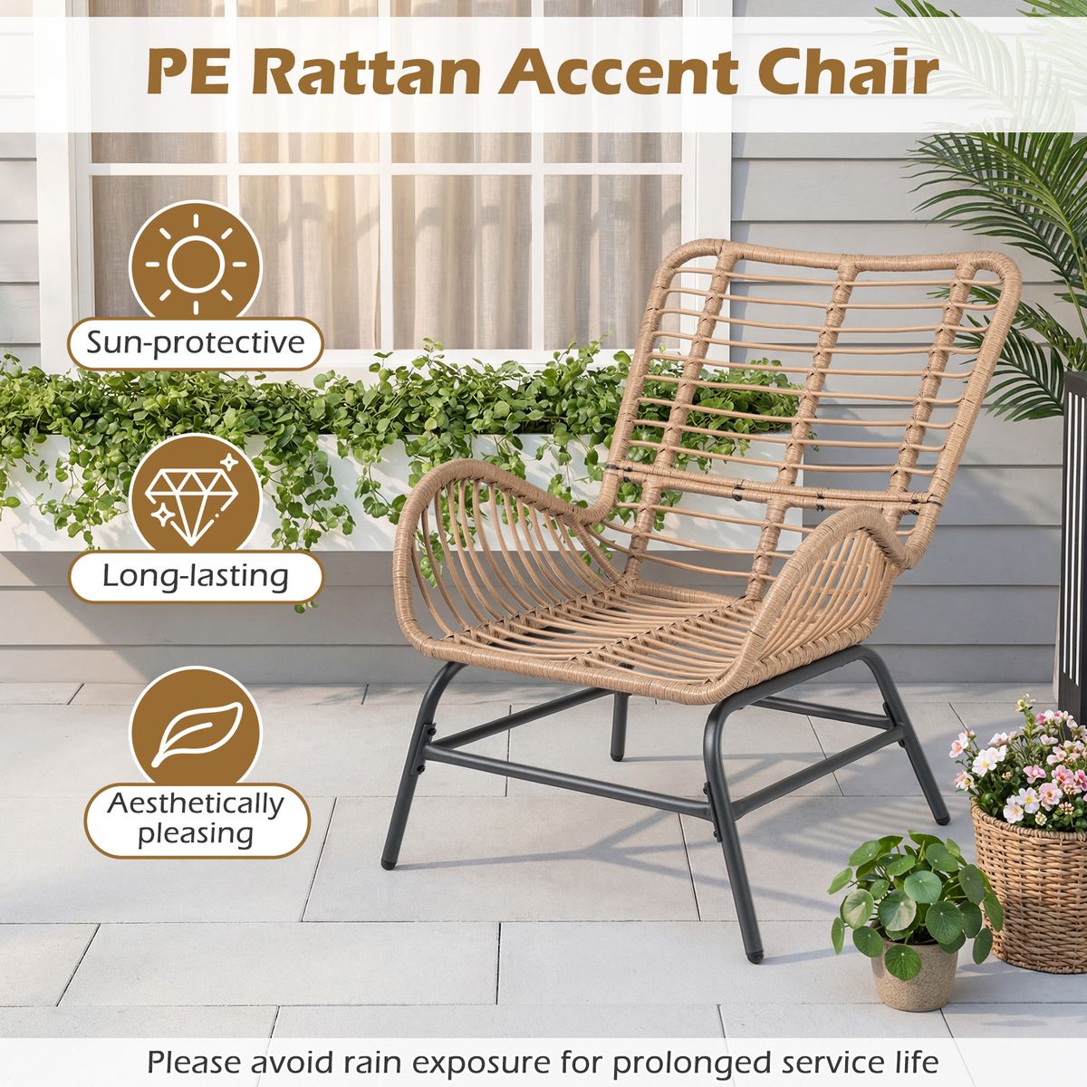 Chaise de jardin Coast Rotan - design ergonomique - avec coussin épais - beige - 1 pièce
