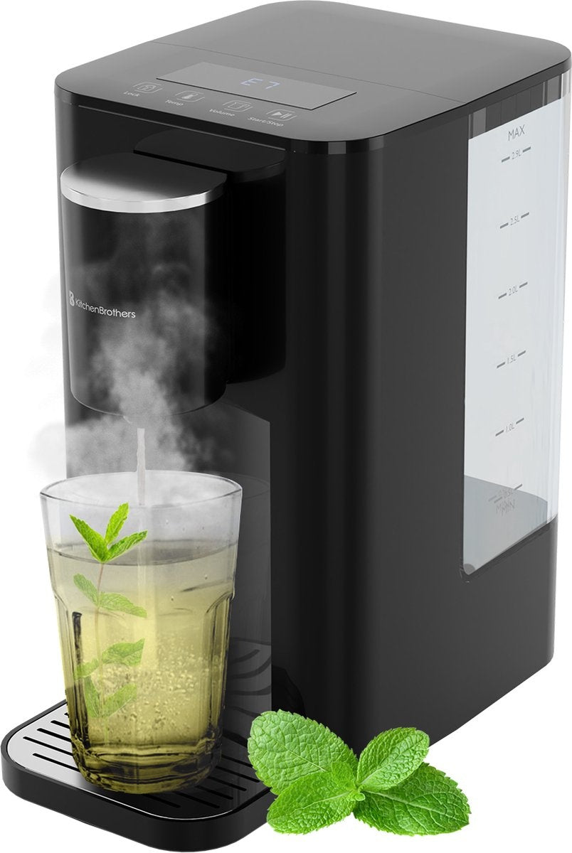 KitchenBrothers Distributeur d'eau chaude - 2.9L - Ecran tactile - Robinet d'eau chaude - 2600W - Noir