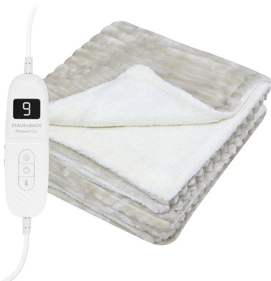 STAUS&BACH Couverture électrique 3XL - Couverture supérieure pour 2 personnes - Couverture chauffante en polaire Sherpa double face - Beige - 180x160 cm PowerNap
