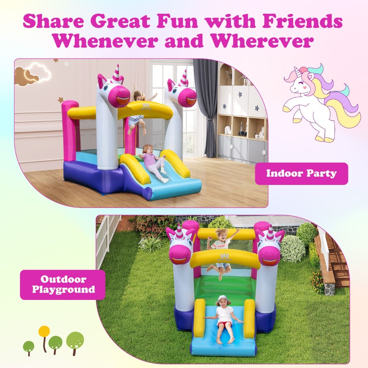 Château gonflable Coast - Trampoline 2-en-1 avec toboggan - Pour enfants - Multicolore