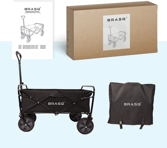 BRASQ Wagon pliable - 100 litres - Capacité 80 KG - Roues pivotantes avec frein - 90x51x100 CM - Poignée réglable - Wagon pliable - Compact - Noir