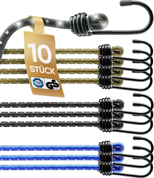 Heroic Expander Set with Hooks - 10-piece - TÜV/GS Certified - Pour le transport, le camping et la sécurité