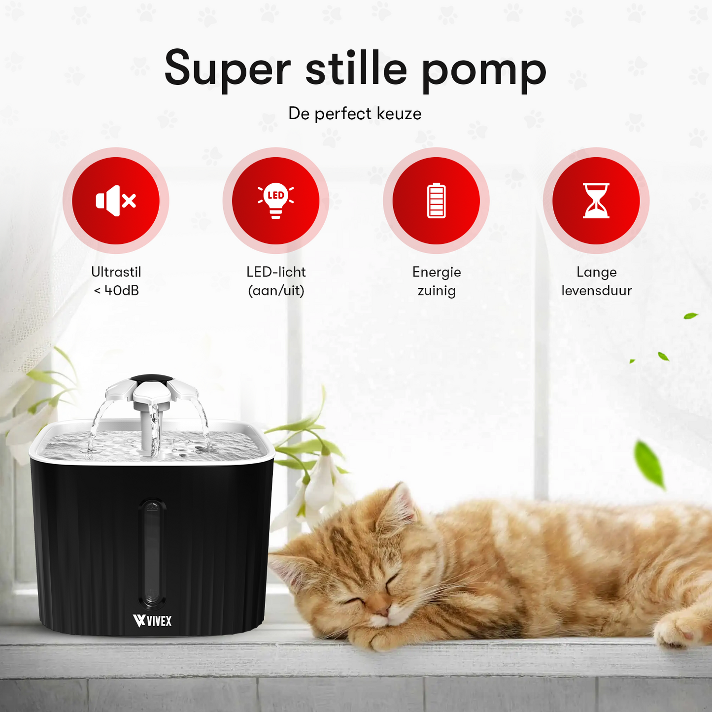 Vivex® Drinking Fountain - Fontaine à eau pour chats et chiens - 5 filtres et outil de nettoyage inclus - Silencieux comme une souris