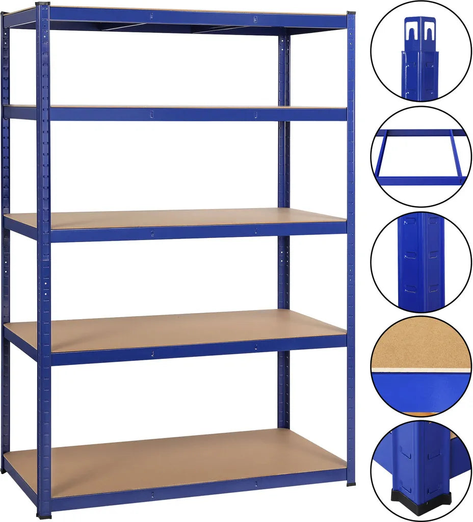 Étagère de rangement Yaheetech Heavy Duty 120 x 60 x 180 cm - Bleu - Étagère métallique à 5 tablettes, capacité de charge de 875 kg