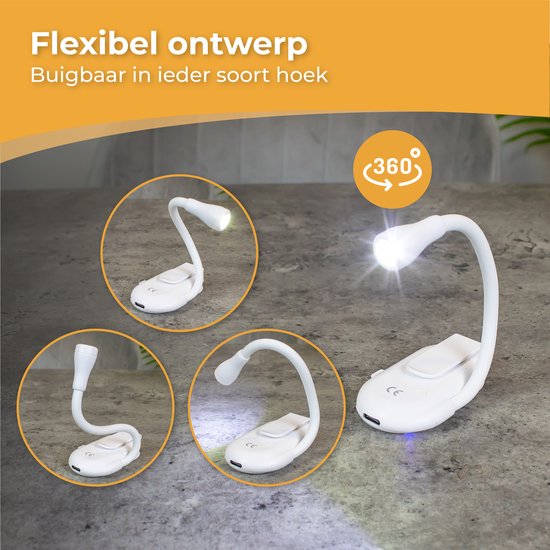 Nuvance - Lampe de lecture - Lampe de lecture à pince - Dimmable - 3 niveaux - Lampe de lecture pour livre - Rechargeable USB C - 24 heures de plaisir de lecture - Lampe à pince - pour enfants et adultes - Lampe à pince - Blanc