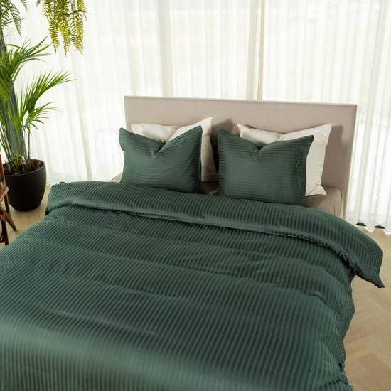Housse de couette Kayori Elin en satin de coton - 240 x 200-220 cm + 2 taies d'oreiller - Lit double - Vert foncé
