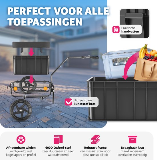 tectake® 2-in-1 bike trailer - Chariot à bagages et poussette - Remorque pour vélos, VTT et eBikes - Remorque de transport avec barre de remorquage - Avec bâche et pneus - Capacité de charge maximale 50kg