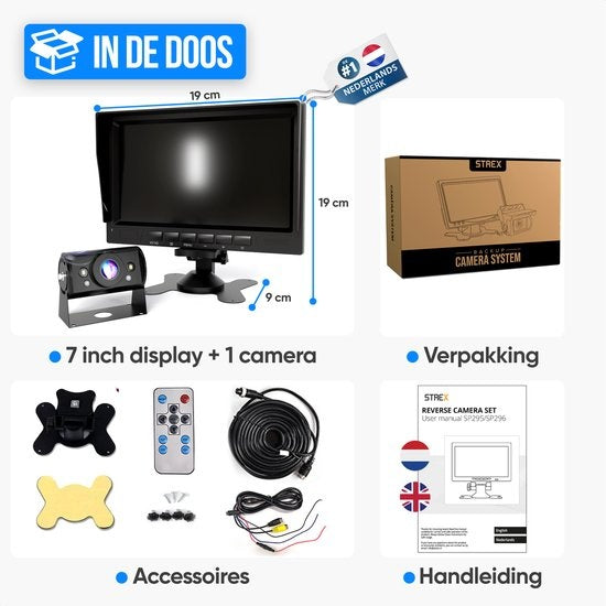 Strex Set de caméra de recul filaire HD 1080P - écran 7" - 18LED Vision nocturne 15m - IP69 Waterproof - Caméra de recul