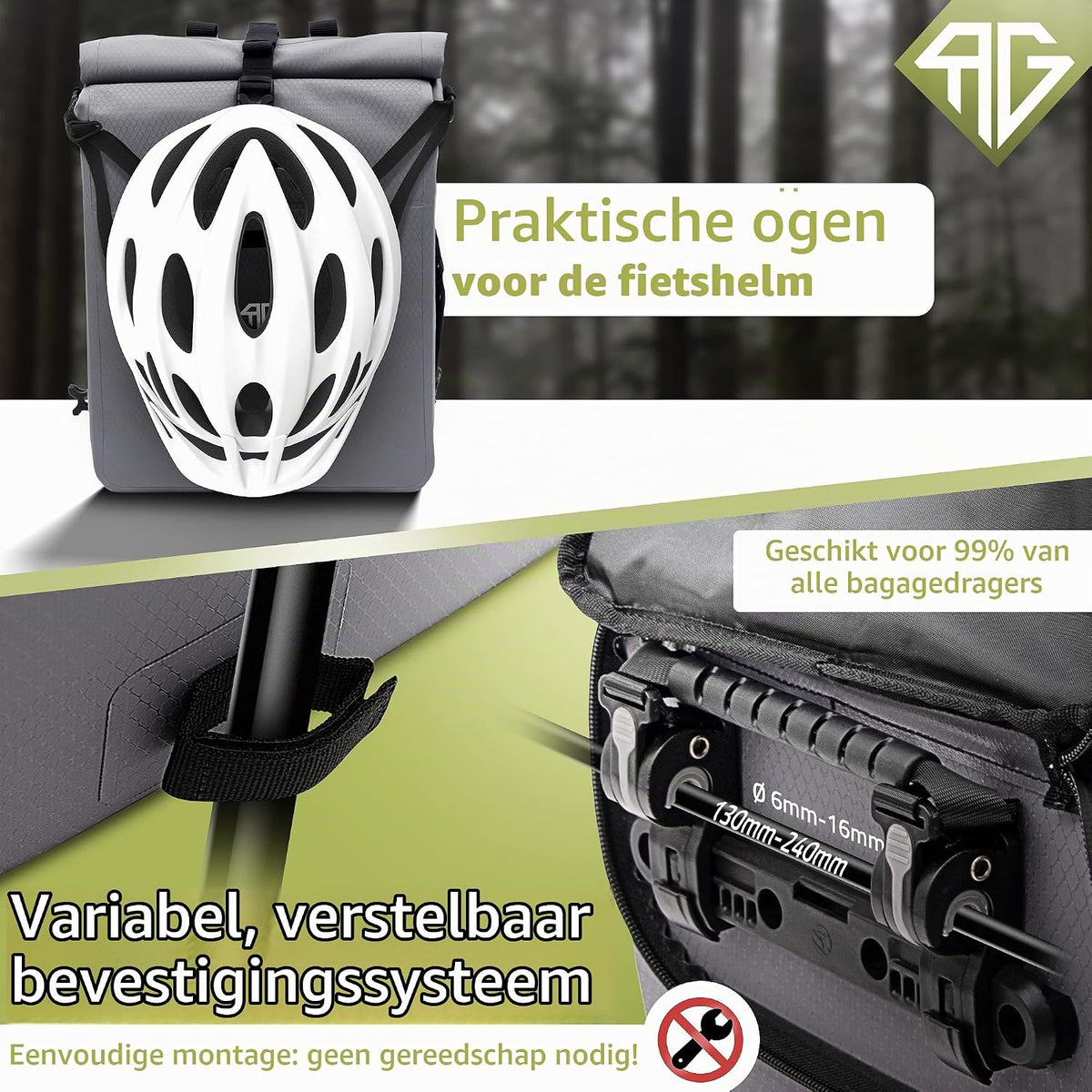 Sac de vélo 3-en-1 pour porte-bagages - 25 litres - Gris - Compartiment pour ordinateur portable - Imperméable