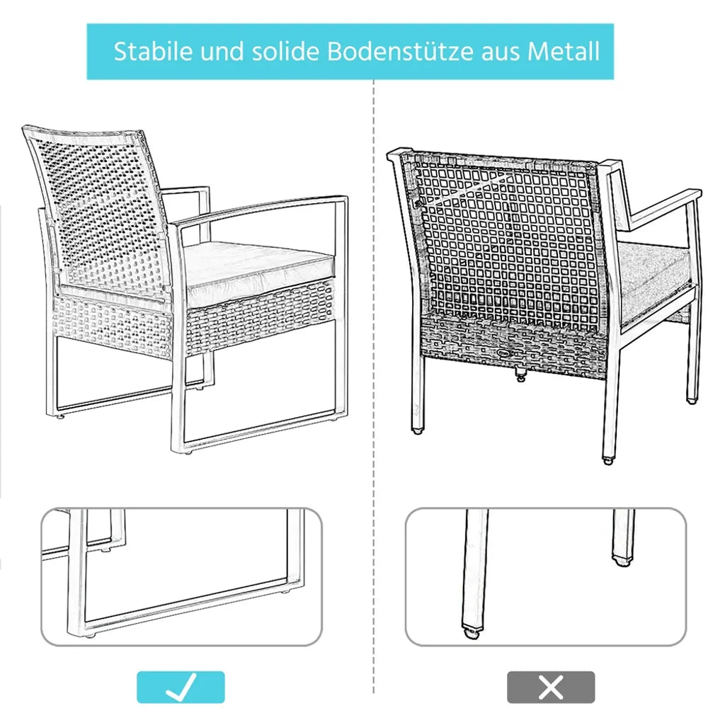 Ensemble de mobilier de jardin Yaheetech 3 pièces - Noir/Beige - Ensemble de balcon en polyrotin avec table d'appoint et plateau en verre