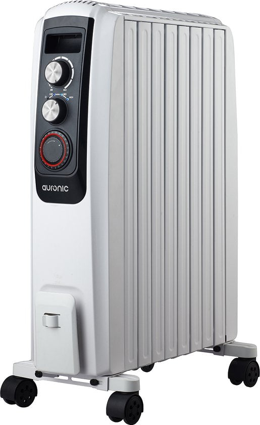 Auronic Radiateur à Huile avec Thermostat - Chauffage 2000W - Chauffage électrique - Minuterie - 3 niveaux - Blanc