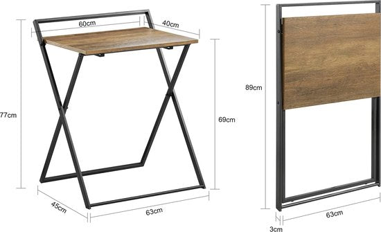 Mara Bureau pliable - Bureau d'ordinateur - Table d'étude - Portable - MDF - Marron - 63 x 45 x 77 cm