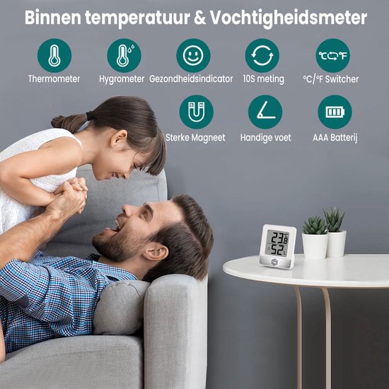 Ease Electronicz Hygromètre - Humidimètre - Station météo numérique - Humidimètre - Thermomètre d'intérieur - Pile incluse