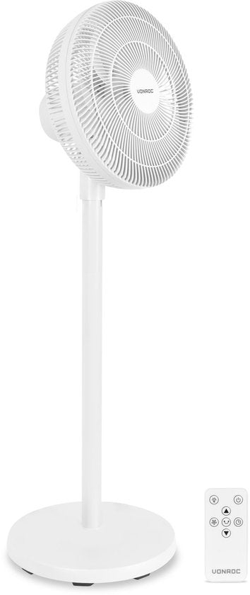 Ventilateur de sol VONROC - 3 vitesses – télécommande incluse - minuterie - réglable sur 3 hauteurs - blanc