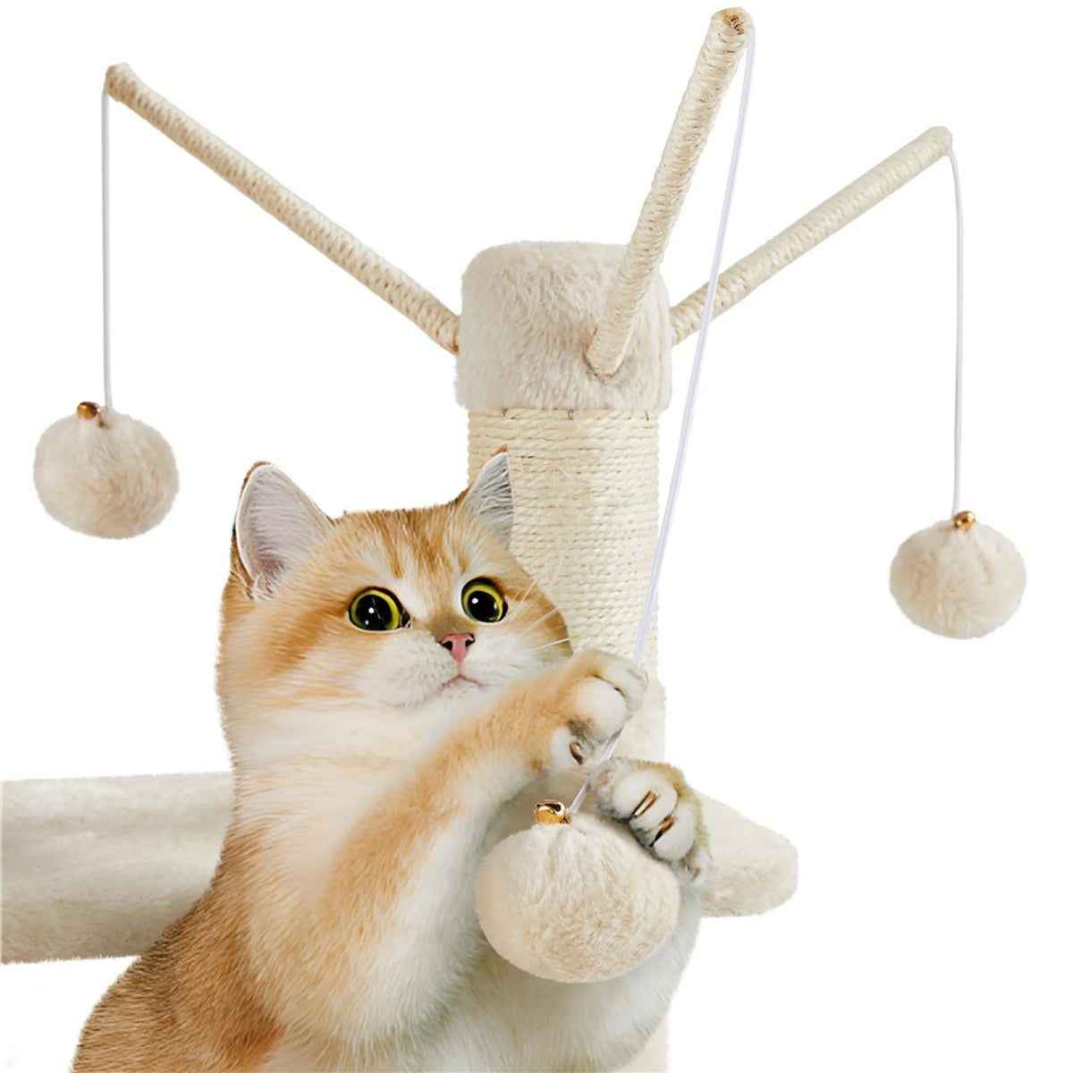 Arbre à chat Yaheetech 170 cm - Beige - XL - 5 niveaux - 2 niches pour chats - Hamac - 7 poteaux à grimper