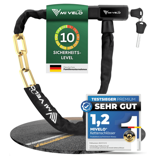 Cadenas de chaîne pour vélo - MIVELO - 100 cm de long et 8 mm d'épaisseur - Acier noir et trempé - Verrouillage à clé sécurisé - Pour E-bike et Scooter - noir