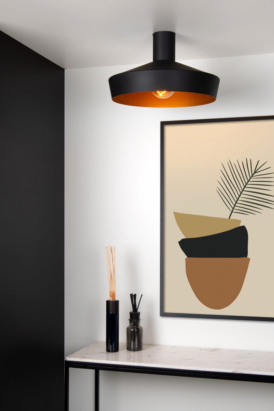Lucide CARDIFF - Plafonnier - Ø 40 cm - 1xE27 - Noir