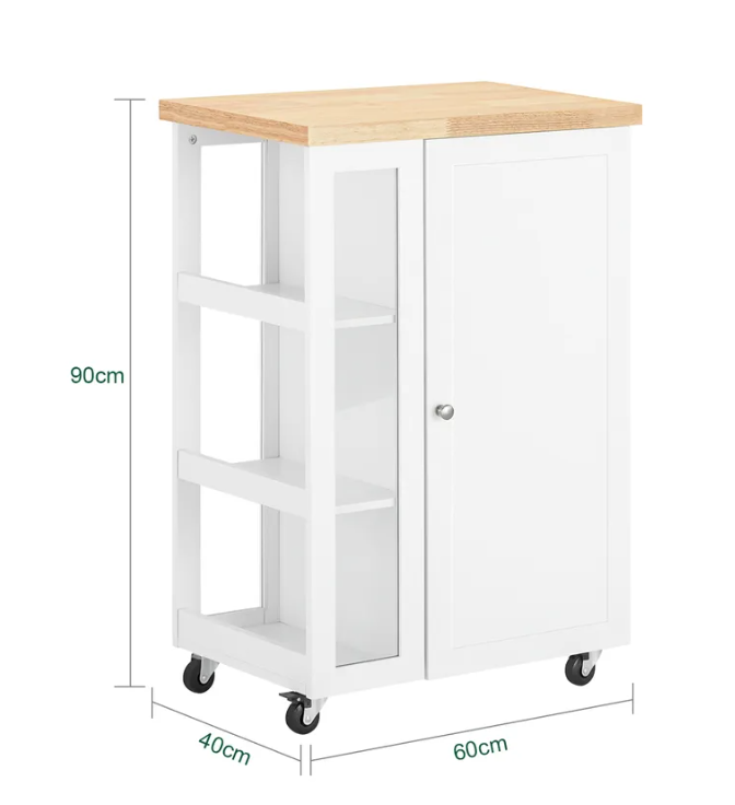 SoBuy - Chariot de cuisine - 1 porte et 3 étagères - 60 x 90 x 40 cm - Blanc