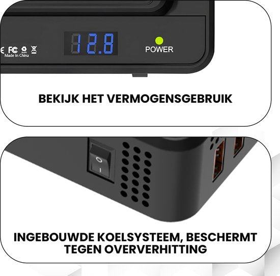 Travli Onduleur 12v 230v - Chargeur de voiture - Onduleur portable - 2x prise 230V - 4x ports de charge usb 5V