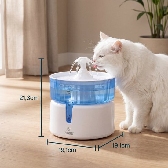 Abreuvoir Princess pour chat - 2 litres – Filtration à 4 niveaux – Silencieux (30 dB) – Sans BPA – Pompe sans fil – Filtre inclus - Chats et chiens - Facile à nettoyer - 620010
