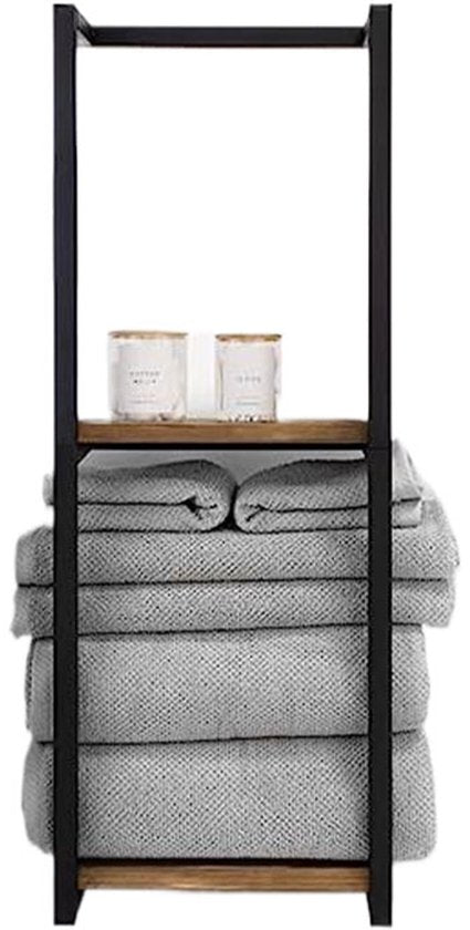 Porte-serviettes Ceruzo à fixation murale – 2 étagères en bois – 28,5 x 14 x 77 cm – Noir