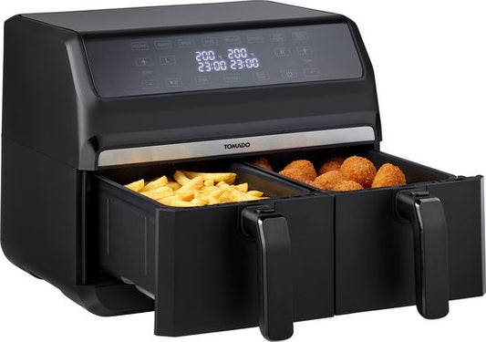 Tomado TAF8001B - Double airfryer - 2 x 4 litres de capacité - 1700 watts - Commandes tactiles - 8 programmes automatiques - Noir