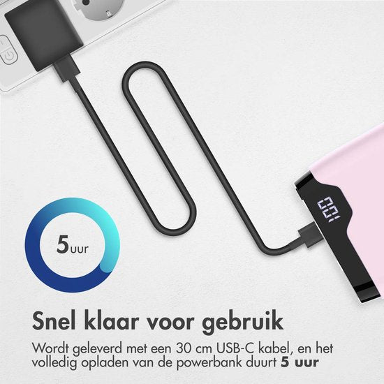 Batterie externe - imoshion - 20000 mAh - Chargeur rapide 22,5W - USB C & USB A - Powerbank adapté à iOS/Android - Rose clair