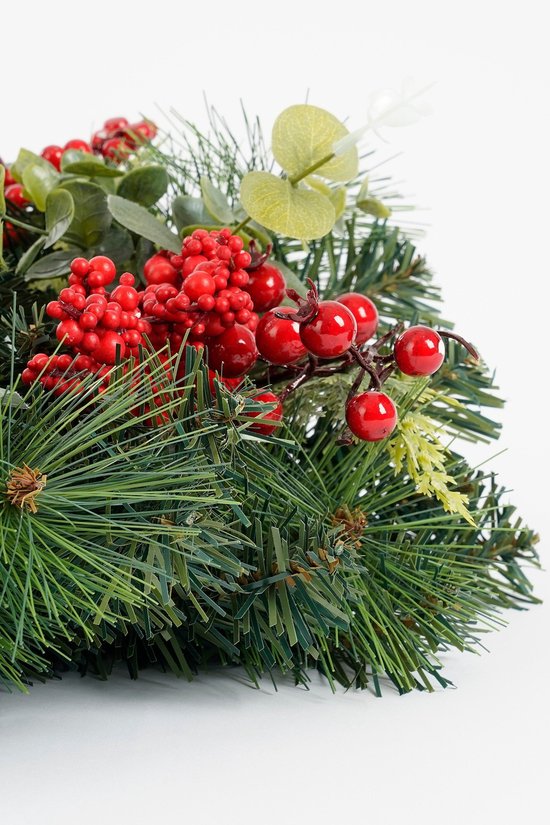 Mica Decorations : couronne de Noël Harvey avec pommes de pin - H 11 x Ø 40 cm - Rouge