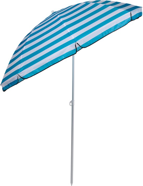 Camp Active Parasol - Parasol à mât - Parasol de plage avec piquet ⌀170 x 200 cm - Parasol de balcon - Protection solaire - Rayures bleues et blanches