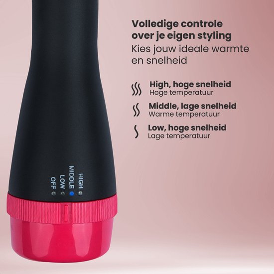 Auronic 3-in-1 Brosse sèche-cheveux pour plus de volume, de style et de boucles - Airstyler - Brosse à boucler - Brosse magique en céramique - 1000W - Ø 45 mm - Noir/Rose