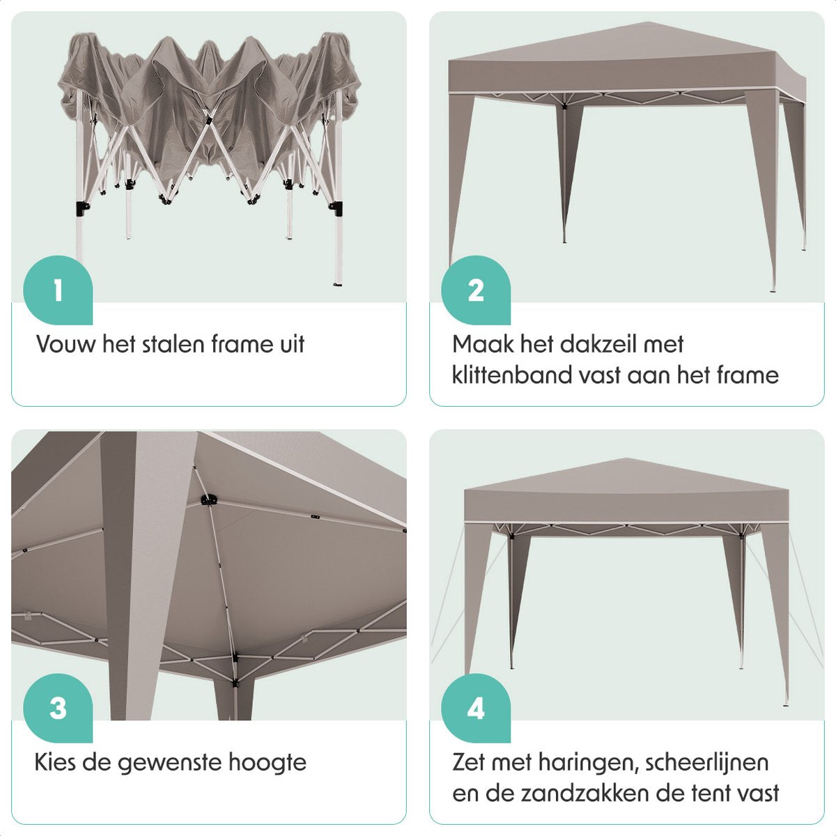 LifeGoods Party Tent - Pavillon - EasyUp - Pliable - Imperméable - Avec sac de transport - 300 x 300 cm - Beige