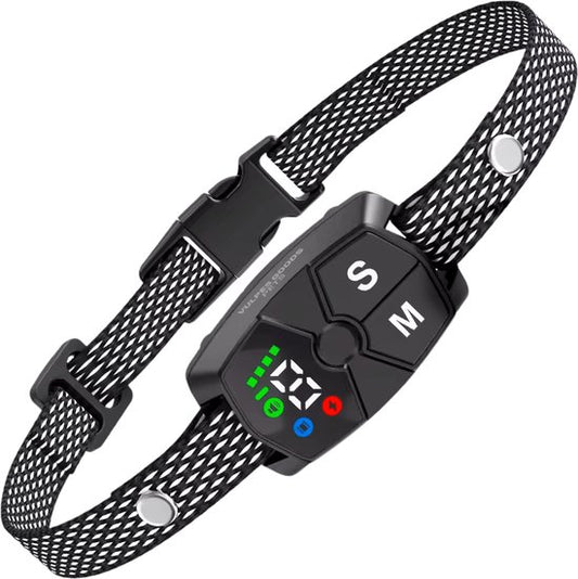 Vulpes Goods® Collier anti-aboiements Mini Pro - Collier d'éducation sans choc - Dispositif anti-aboiements pour petits chiens - Affichage LED - Étanche - Rechargeable - Vibration et audio