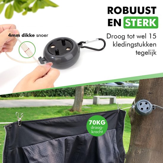 Travelhawk corde à linge rétractable - extensible - cordes à linge - corde à linge roulante - corde à linge 10 mètres - corde à linge rétractable - corde à linge camping - corde à linge