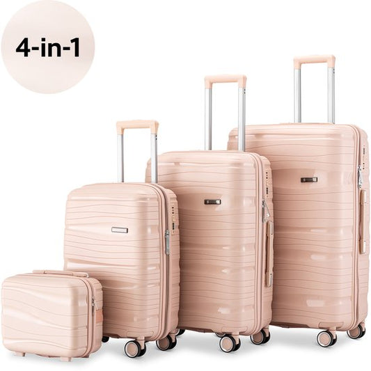 SKYCASES Travelin' Charm 4-Piece Trolley Set - Hand Luggage & Check-in Suitcases - 32L/60L/98L - Number Lock - 360° Noiseless Wheels - Lightweight & Sturdy - Modern Design - Light Pink V2