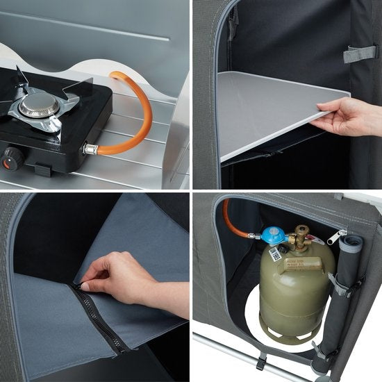 tectake - Cuisine de camping cuisine de camping - avec pare-brise et compartiments de rangement - 116x52x107cm - 402920