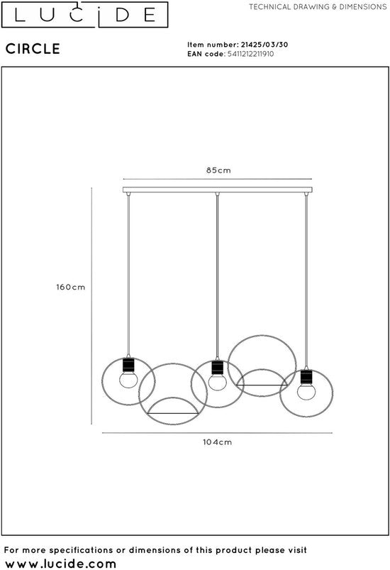 Lucide CIRCLE - Suspension - 3xE27 - Noir
