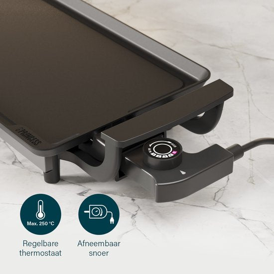 Plaque de cuisson Princess Table Chef 102209 - Gourmet - Plaque de grill - Grill de table - 43 x 23 cm - 6 personnes - Thermostat réglable - 1 800 watts - Teppanyaki - Pour l'intérieur et l'extérieur