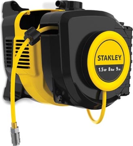 Compresseur d'air Stanley, sans huile avec enrouleur de câble, montage mural, 1,5 hp, 8 bar, Jaune