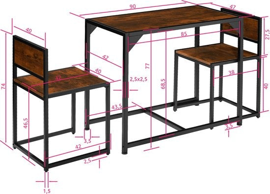 tectake® - Ensemble de sièges Milton - Ensemble de salle à manger - Rangement compact - industriel foncé - 404356