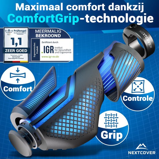 NEXTCOVER® Ergonomic Bicycle Grips with [Comfort-Grip Technology] I Universal Bicycle & MTB Grips I Handlebar Grips Bicycle I Handlebars Bicycle I Ergonomic Design for Pressure Relief & Grip I Suitable for E-bike, City Bike & MTB I 1 Pair