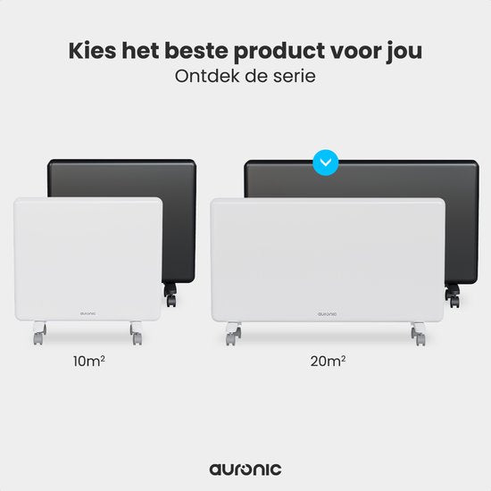 Auronic Convector Heater - 2000W - Chauffage électrique - 3 niveaux - Panneau métallique - Freestanding - Roues - Blanc