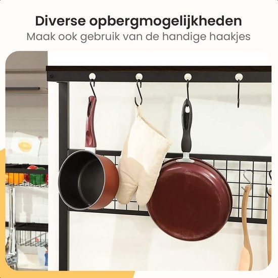 Goliving Armoire de cuisine - Étagère de cuisine verticale - Armoire à micro-ondes - Organisateur - Métal - Bois - 84 x 40 x 170 cm - Noir