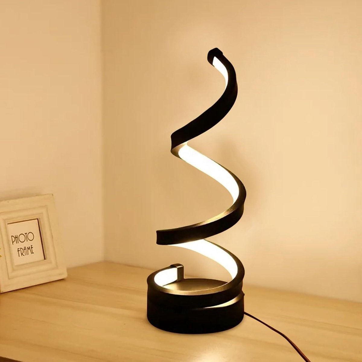 NEXXT - Lampe de table LED Spiral - Alimentation USB - Dimmable - 3 couleurs de lumière - Design minimaliste - Table de chevet / Bureau - Noir