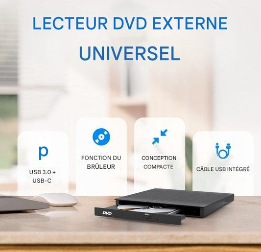 Lecteur DVD Externe avec Graveur Strex, CD/DVD, Plug & Play, USB 3.0 DVD Player, noir