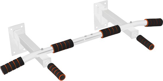 TTD® Premium Pull Up Bar - Pull Up Station - Wall Mount Pull Up Bar - Dip Station - Dip Bars - Home Sports - Home Fitness - Premium materials - Extra sturdy mounting parts - Home workout - White/Orange