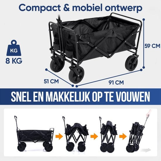 Avalo Bolderkar XL - Pliable - Jusqu'à 110KG - 91x51x59 CM - 120L - 360à¸¢à¸š Roues - Noir